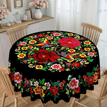 🔥 50% DE DESCUENTO 🔥 Mantel Floral Mexicano con Borde Esconjado – Elegancia y Tradición en tu Mesa 🌸🌿