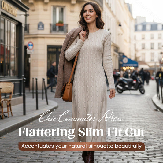 ✨ Vestido Midi de Punto Trenzado para Mujer 👗   Manga Larga · Elegante · Cómodo y Abrigador