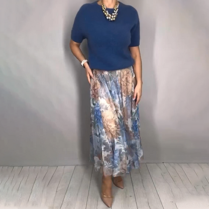 🌸✨ Elegante Conjunto de 2 Piezas: Top de Punto Floral y Falda Midi Estilo Refinado • Comodidad y Chic 🌷💫