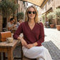 ⏰🔥 ¡OFERTA 50% OFF! 👚✨ Camiseta Casual de Manga Larga con Cuello en V para Mujer – Textura Punto Waffle, Estilo Elegante y Comodidad Todo el Día 💖