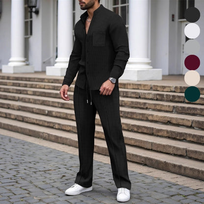 👕 Conjunto de Dos Piezas para Hombre 👖 Camisa y Pantalón Informales de Tejido Gofrado 🌟 Estilo y comodidad para cada ocasión ✨