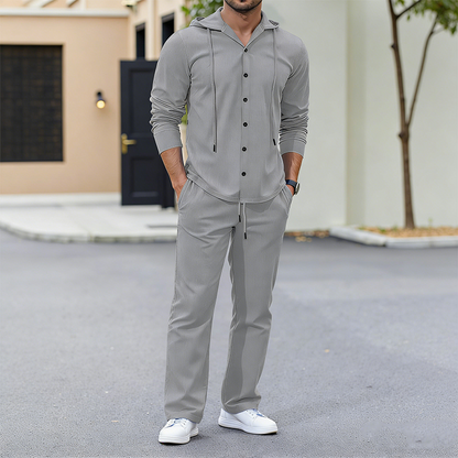 👕👖✨ Conjunto de 2 Piezas para Hombre: Camisa con Capucha y Pantalones de Lino – Comodidad, Estilo Casual y Frescura Todo el Día 🌿🌟