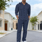 👕👖✨ Conjunto de 2 Piezas para Hombre: Camisa con Capucha y Pantalones de Lino – Comodidad, Estilo Casual y Frescura Todo el Día 🌿🌟