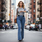 👖 Jeans de Cintura Alta y Pierna Acampanada para Mujer – Elásticos, Cómodos y con Estilo Moderno ✨🌸