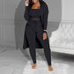✨ Conjunto de 3 Piezas de Punto Canelado para Mujer – Top Corto, Cardigan Largo y Pantalones Elásticos🧥🌟