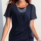 👗 Vestido Midi de Chifón para Mujer – Cuello Redondo, Manga Corta, Nudo Lateral y Volantes Asimétricos, Tallas S-2XL ✨🌸