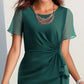 👗 Vestido Midi de Chifón para Mujer – Cuello Redondo, Manga Corta, Nudo Lateral y Volantes Asimétricos, Tallas S-2XL ✨🌸