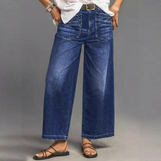 👖 Vaqueros Casual de Cintura Alta y Pierna Ancha para Mujer – Estilo Cómodo y Elegante para Todos los Días ✨💃