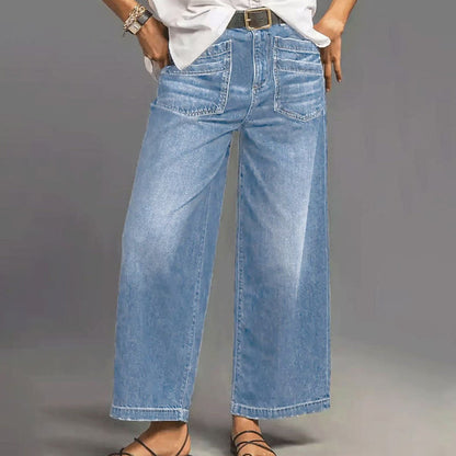 👖 Vaqueros Casual de Cintura Alta y Pierna Ancha para Mujer – Estilo Cómodo y Elegante para Todos los Días ✨💃