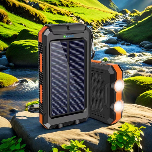 🔋 Batería Externa Portátil de 10 000 mAh con Energía Solar – Cargador Solar con 2 Linternas LED, Ideal para Viajes y Camping 🌞✨