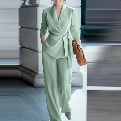 👗 Conjunto de Chaqueta Elegante de Cintura Alta y Pantalones Anchos para Mujer – Estilo Sofisticado y Confortable para Todo Momento ✨🌟