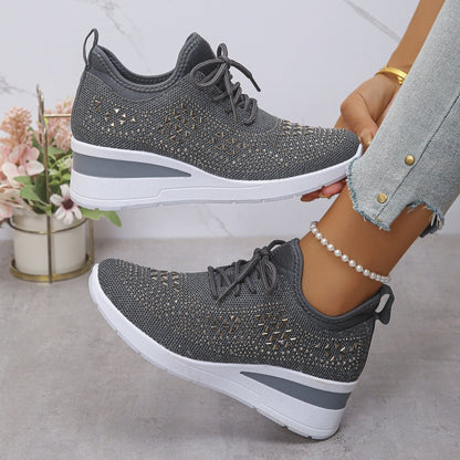 👟 Zapatillas Deportivas de Malla Transpirable con Adornos de Diamantes Imitación – Estilo, Comodidad y Brillo para tu Día a Día ✨💎