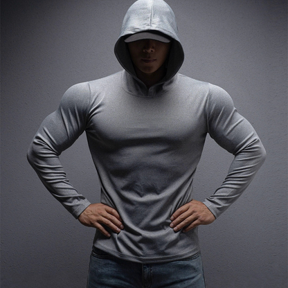 💪 Sudadera con Capucha de Manga Larga para Hombre – Tejido Elástico, Ideal para Fitness y Entrenamiento ✨👕
