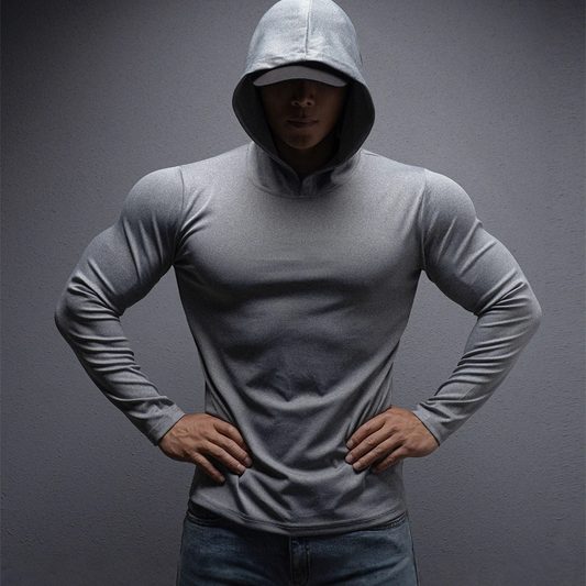 💪 Sudadera con Capucha de Manga Larga para Hombre – Tejido Elástico, Ideal para Fitness y Entrenamiento ✨👕