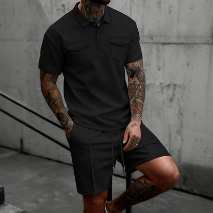 👕🩳 Conjunto de 2 piezas de camiseta de manga corta y pantalones cortos con cordón para hombre: informal, cómodo y perfecto para el verano ⚡✨