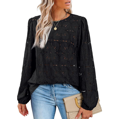 ✨ Elegante top de manga larga con cuello redondo y abertura para mujer: elegante, cómodo y elegante para cualquier ocasión 👚💖