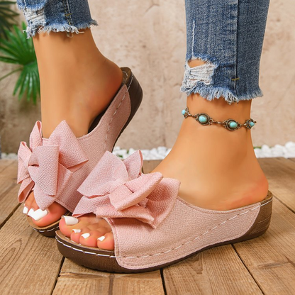👡 Sandalias de Cuña para Mujer – Puntera Abierta con Lazo, Comodidad y Estilo Elegante ✨💖