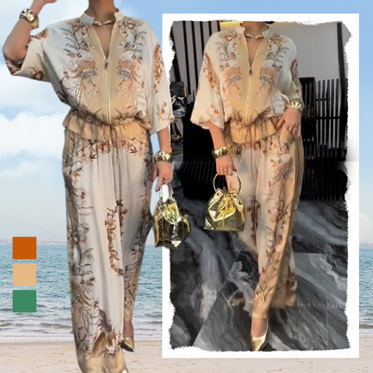 ⏰ ¡Oferta Limitada 50% OFF! 👚👖 Conjunto de Dos Piezas – Top con Cremallera Estampado y Pantalones de Pierna Ancha, Comodidad y Estilo Todo el Día 🌸✨