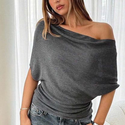 ⏰ ¡Oferta Limitada 50% OFF! 👚 Top Asimétrico de Manga Murciélago con Hombros Descubiertos – Elegancia Dramática y Comodidad Suave 🦇✨