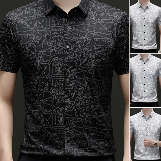 ⏰🔥 ¡50% DE DESCUENTO POR TIEMPO LIMITADO! 👕 Camisa de Hombre – Manga Corta con Patrón Geométrico Chic, Perfecta para Verano y Estilo Casual ✨🌿