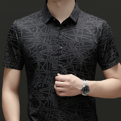 ⏰🔥 ¡50% DE DESCUENTO POR TIEMPO LIMITADO! 👕 Camisa de Hombre – Manga Corta con Patrón Geométrico Chic, Perfecta para Verano y Estilo Casual ✨🌿