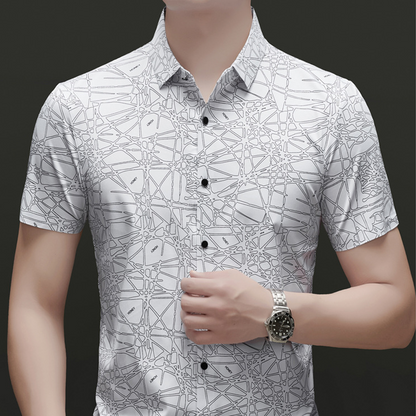 ⏰🔥 ¡50% DE DESCUENTO POR TIEMPO LIMITADO! 👕 Camisa de Hombre – Manga Corta con Patrón Geométrico Chic, Perfecta para Verano y Estilo Casual ✨🌿