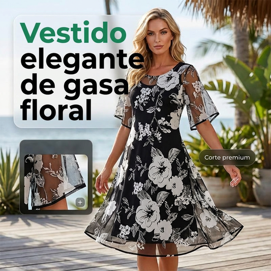 ⏰🔥 ¡50% DE DESCUENTO POR TIEMPO LIMITADO! 🌸 Elegante vestido de gasa con estampado floral para mujer: fluido, ligero y perfecto para cualquier ocasión ✨💃