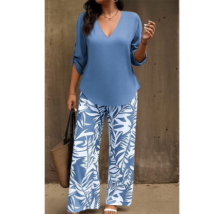 ⏰🔥 ¡50% DE DESCUENTO POR TIEMPO LIMITADO! 👚👖 Conjunto de Blusa V y Pantalón Ancho – Cómodo, Elegante y Perfecto para Mujer ✨💖