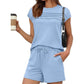 📢📢¡¡50 % DE DESCUENTO!! ⏰Conjunto de dos piezas para mujer: camiseta con pliegues y pantalones cortos con cordón