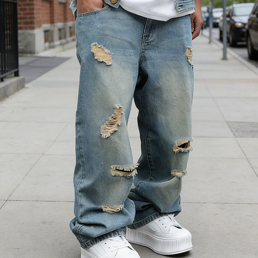 ⏰🔥 ¡50% DE DESCUENTO POR TIEMPO LIMITADO! 👖 Jeans oversize de pierna recta rasgados para hombre: modernos, cómodos y listos para el estilo urbano ✨🕶️