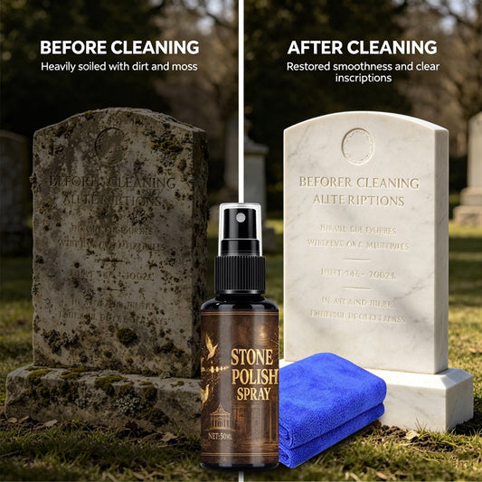 ⏰🔥 ¡50% DE DESCUENTO POR TIEMPO LIMITADO! 🪨 Espray para Lápidas con Toalla – Limpieza Profunda y Brillo Instantáneo ✨