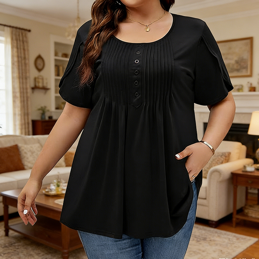 👚 ¡50% DE DESCUENTO AHORA! ✨ Camiseta de manga abullonada con frente plisado para mujer – Suave, transpirable y elegante – perfecta para el trabajo, el brunch o los días de primavera 🌸