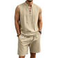 🧵 ¡50% DE DESCUENTO POR TIEMPO LIMITADO! ✨ Conjunto de lino sin mangas para hombre: top y shorts, con cordones, 7 colores ☀️
