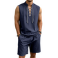 🧵 ¡50% DE DESCUENTO POR TIEMPO LIMITADO! ✨ Conjunto de lino sin mangas para hombre: top y shorts, con cordones, 7 colores ☀️