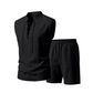 🧵 ¡50% DE DESCUENTO POR TIEMPO LIMITADO! ✨ Conjunto de lino sin mangas para hombre: top y shorts, con cordones, 7 colores ☀️