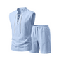 🧵 ¡50% DE DESCUENTO POR TIEMPO LIMITADO! ✨ Conjunto de lino sin mangas para hombre: top y shorts, con cordones, 7 colores ☀️