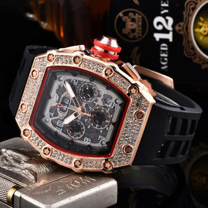 ⌚ Edición limitada – ¡50% de descuento! ✨ Reloj de lujo para hombre con forma de tonel y adornos de diamantes de imitación.