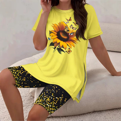 🌈✨ ¡OFERTA RELÁMPAGO CON UN 50% DE DESCUENTO! 👚 Conjunto de túnica y shorts estampados para mujer: corte relajado, aberturas laterales y estampados llamativos por toda la prenda 🩳