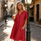🏖️¡OFERTA IMPERDIBLE CON UN 50% DE DESCUENTO! 👗 Vestido de mujer con cuello en V y bolsillos: fresco, elegante y perfecto para el verano ☀️✨