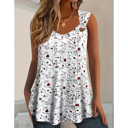 🌸✨ ¡OFERTA 50% OFF! Camiseta Sin Mangas Floral con Escote en V – Elegante y Fresca para Verano