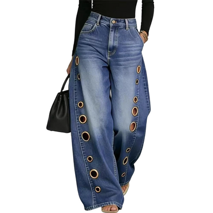 💥 ¡50% DE DESCUENTO HOY! Vaqueros Anchos de Mujer con Estilo Urbano y Detalles Metálicos 👖✨