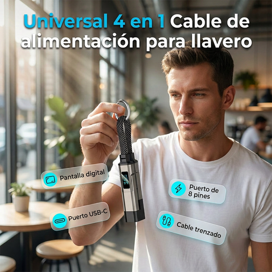 🔥OFERTA ESPECIAL 50% DE DESCUENTO🔥🔌 Cable de carga 4 en 1 con pantalla digital y llavero: carga rápida, resistente a las torceduras y compacto.