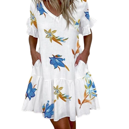 🌸👗 ¡OFERTA RELÁMPAGO 50% OFF! Minivestido Floral Chic con Volantes y Bolsillos – Look Veraniego Irresistible