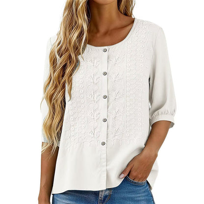 🌸🔥 ¡OFERTA RELÁMPAGO 50% OFF! Blusa Bordada de Algodón y Lino – Elegancia Natural y Frescura Total