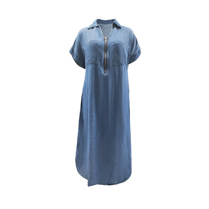 👗💙 ¡50% OFF! Vestido Largo Vaquero con Cremallera – Estilo y Comodidad Todo el Verano