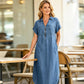 👗💙 ¡50% OFF! Vestido Largo Vaquero con Cremallera – Estilo y Comodidad Todo el Verano