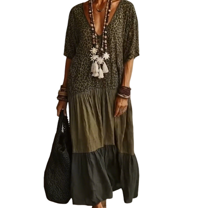 🔥✨ ¡50% OFF HOY! Vestido Maxi Bohemio con Estampado de Leopardo – Estilo Resort Elegante