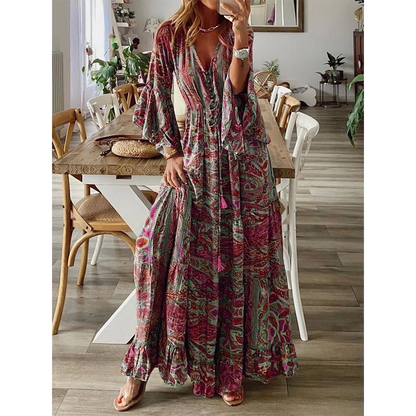 🌸👗 ¡OFERTA RELÁMPAGO 50% OFF! Vestido Largo Bohemio Floral – Elegancia y Comodidad Todo el Día