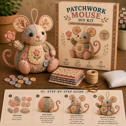 🧵🐭 ¡OFERTA 50% OFF! Kit de Costura DIY Ratón Patchwork – Creativo y Relajante ✨