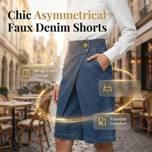 Pantalones cortos asimétricos de pierna ancha para mujer